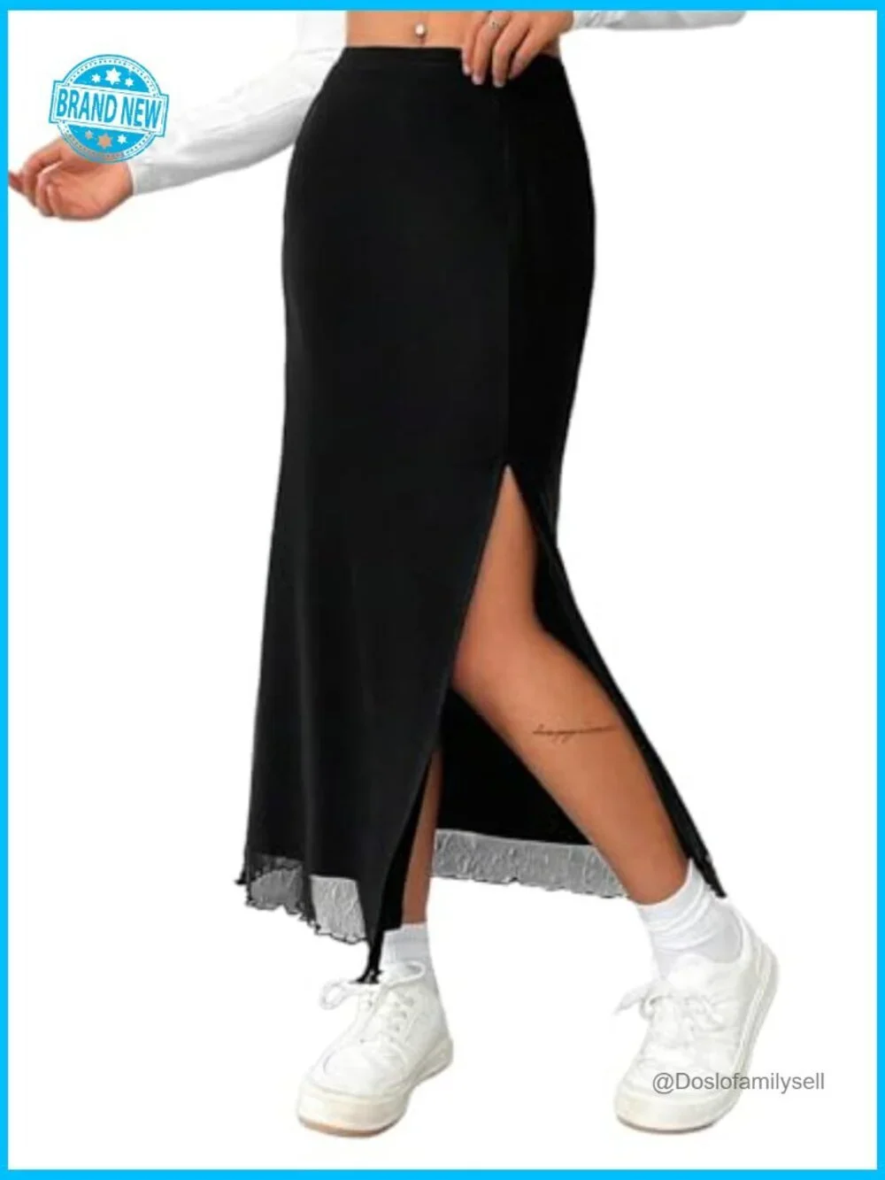 High Waisted Mesh Slit Skirt Sexy Maxi Split Thigh Trendy Party